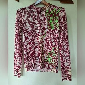 Stussy Psychedelic Palm Tree Long Sleeve Crew Neck Mesh Top Womens Size S